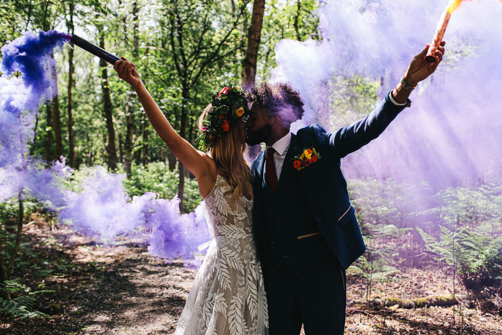Cheshire Woodland Weddings Jessica O’Shaughessy Wedding Photography Smoke Bomb Portrait Couple