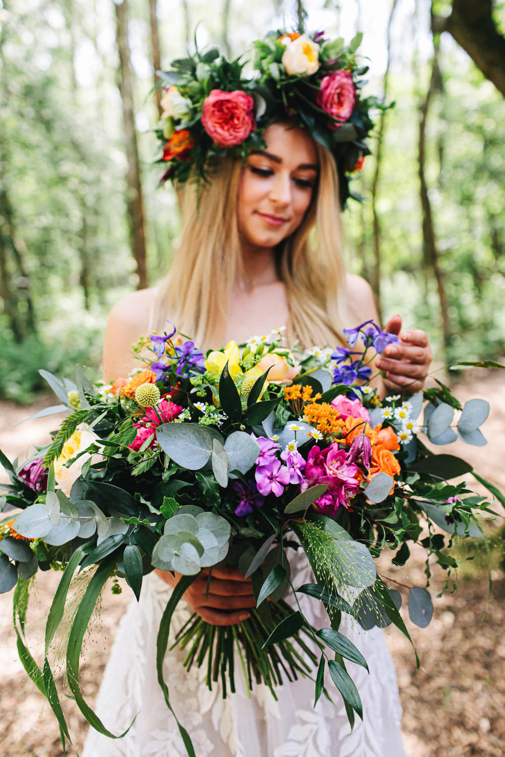 Bouquet Flowers Bride Bridal Colourful Bright Cheshire Woodland Weddings Jessica O’Shaughessy Wedding Photography