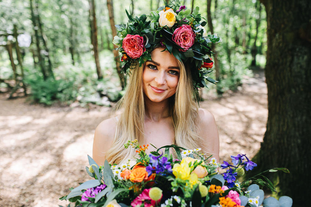 Bride Bridal Make Up Flower Crown Cheshire Woodland Weddings Jessica O’Shaughessy Wedding Photography
