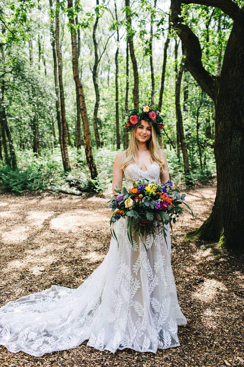 Dress Gown Bride Bridal Lace Train Cheshire Woodland Weddings Jessica O’Shaughessy Wedding Photography
