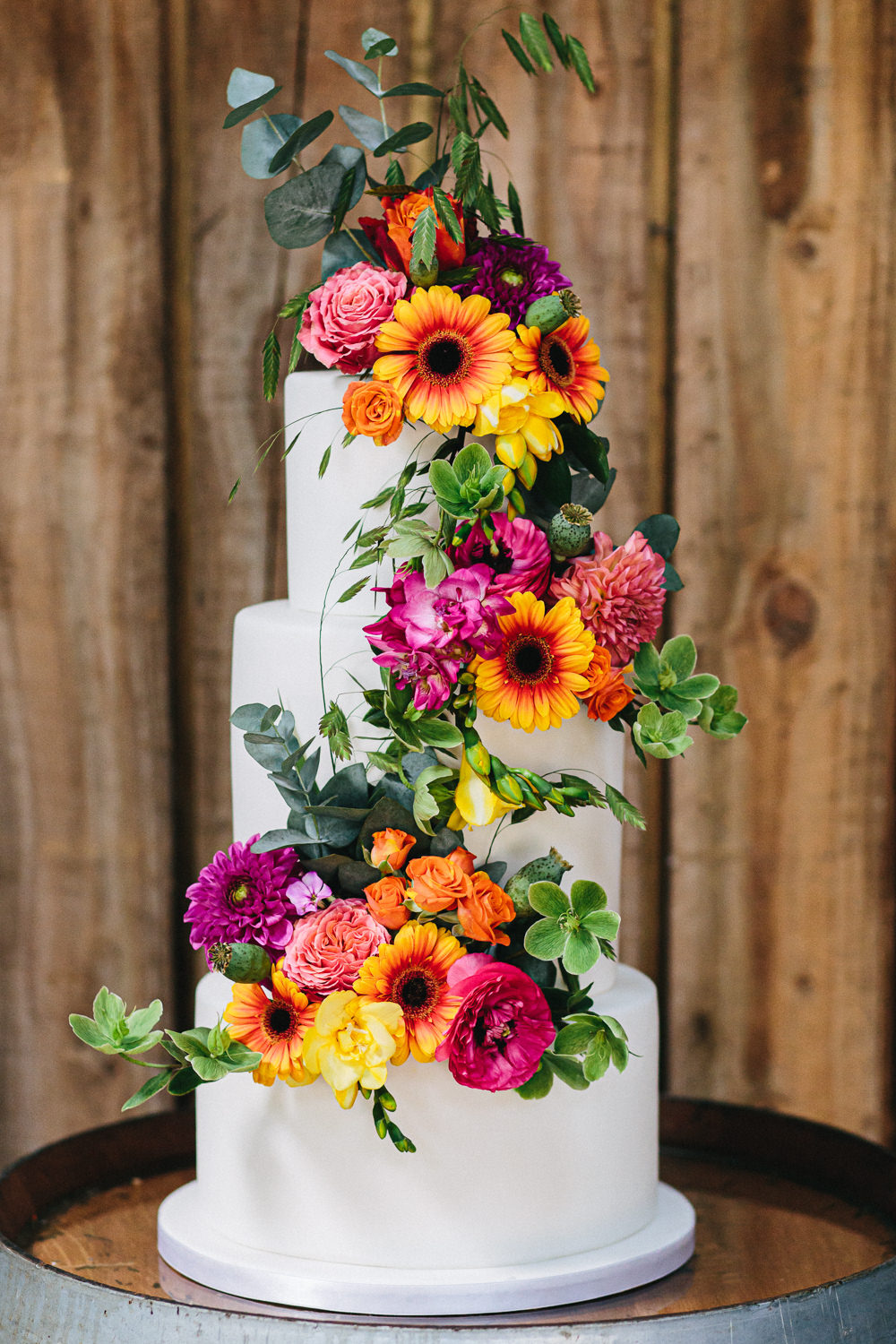 Colourful Bright Flower Floral Cake Cheshire Woodland Weddings Jessica O’Shaughessy Wedding Photography