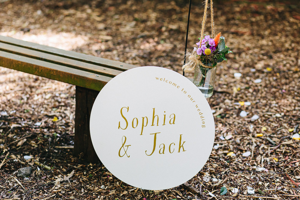 Circle Sign Signs Signage Cheshire Woodland Weddings Jessica O’Shaughessy Wedding Photography