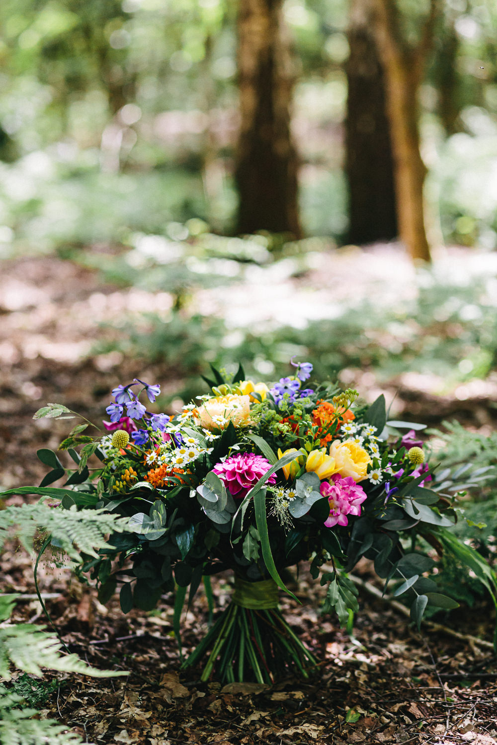 Bouquet Flowers Bride Bridal Colourful Bright Cheshire Woodland Weddings Jessica O’Shaughessy Wedding Photography