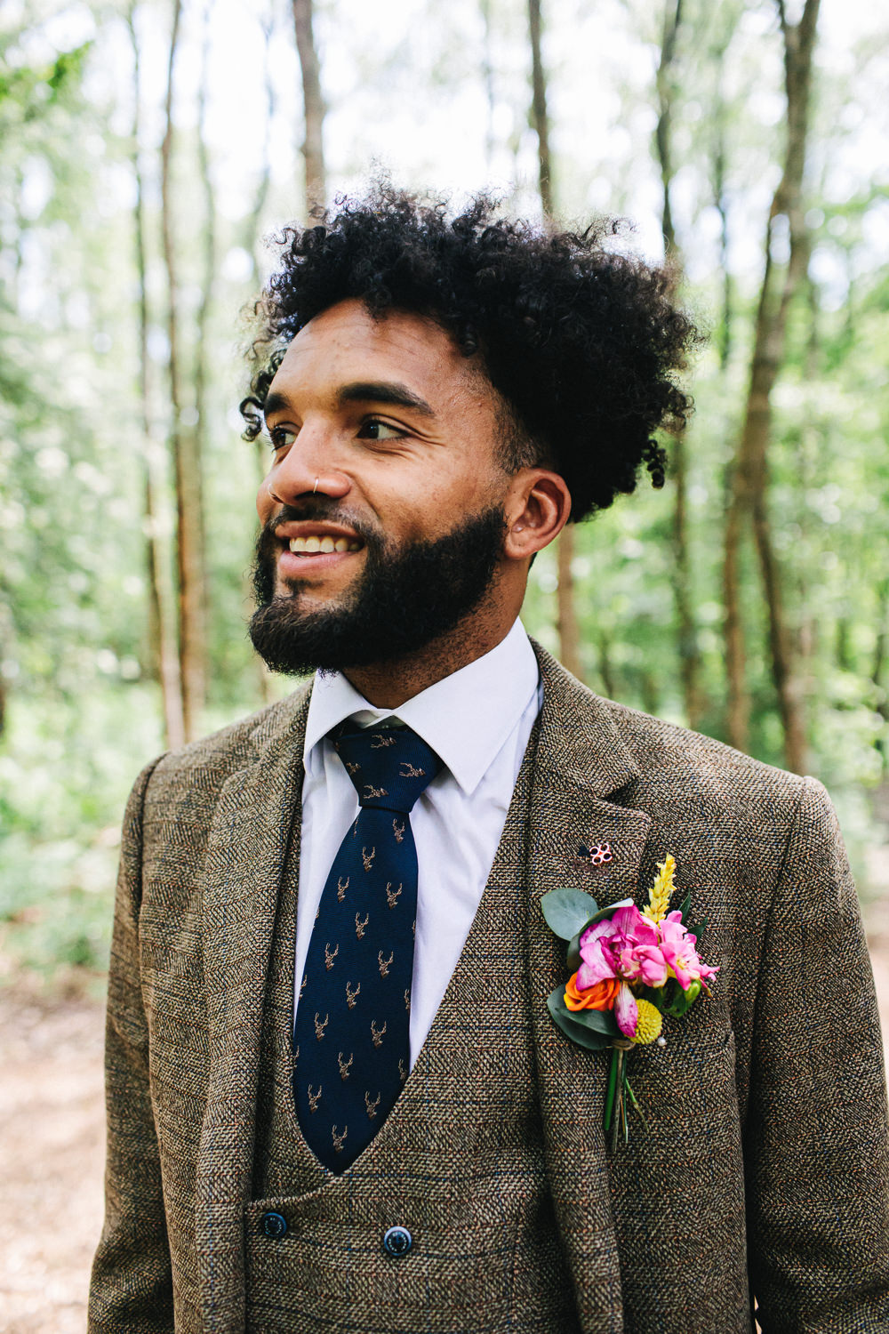 Groom Suit Tweed Tie Buttonhole Flowers Cheshire Woodland Weddings Jessica O’Shaughessy Wedding Photography