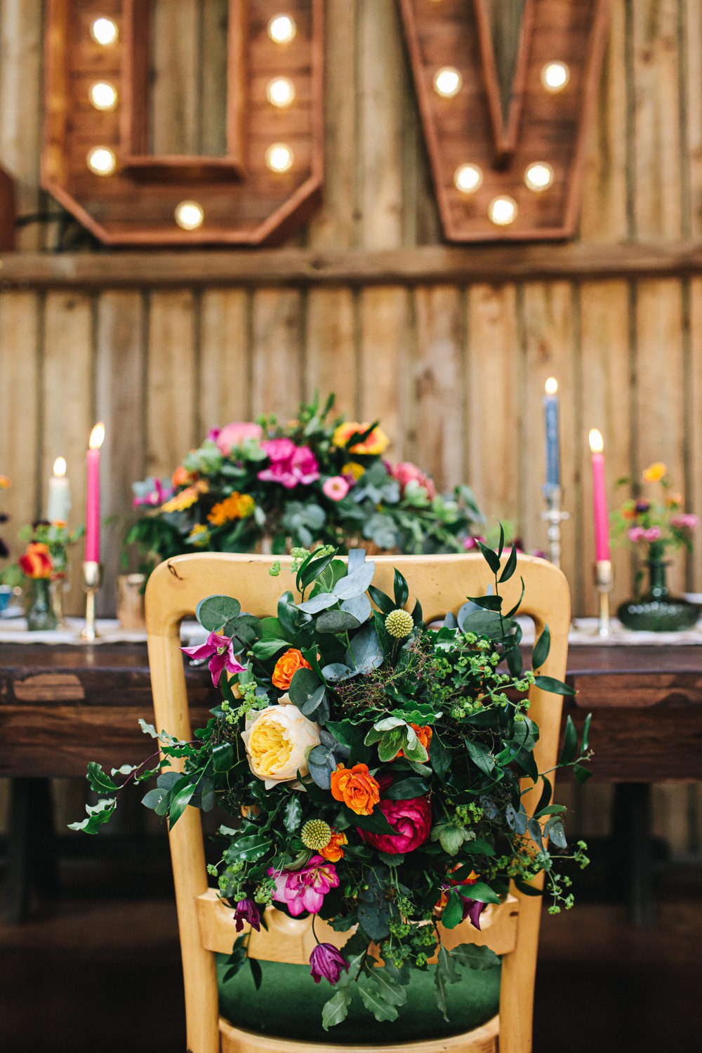 Chair Flowers Decor Cheshire Woodland Weddings Jessica O’Shaughessy Wedding Photography