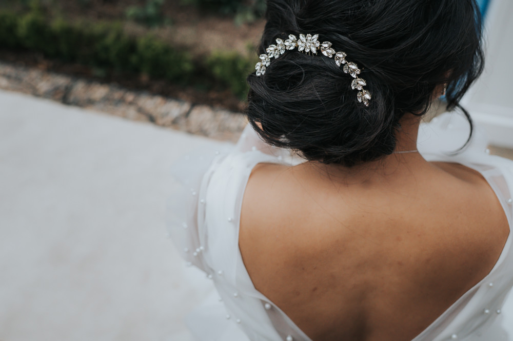 Bride Bridal Hair Up Do Style Comb Dusky Blue Wedding SJP Photography