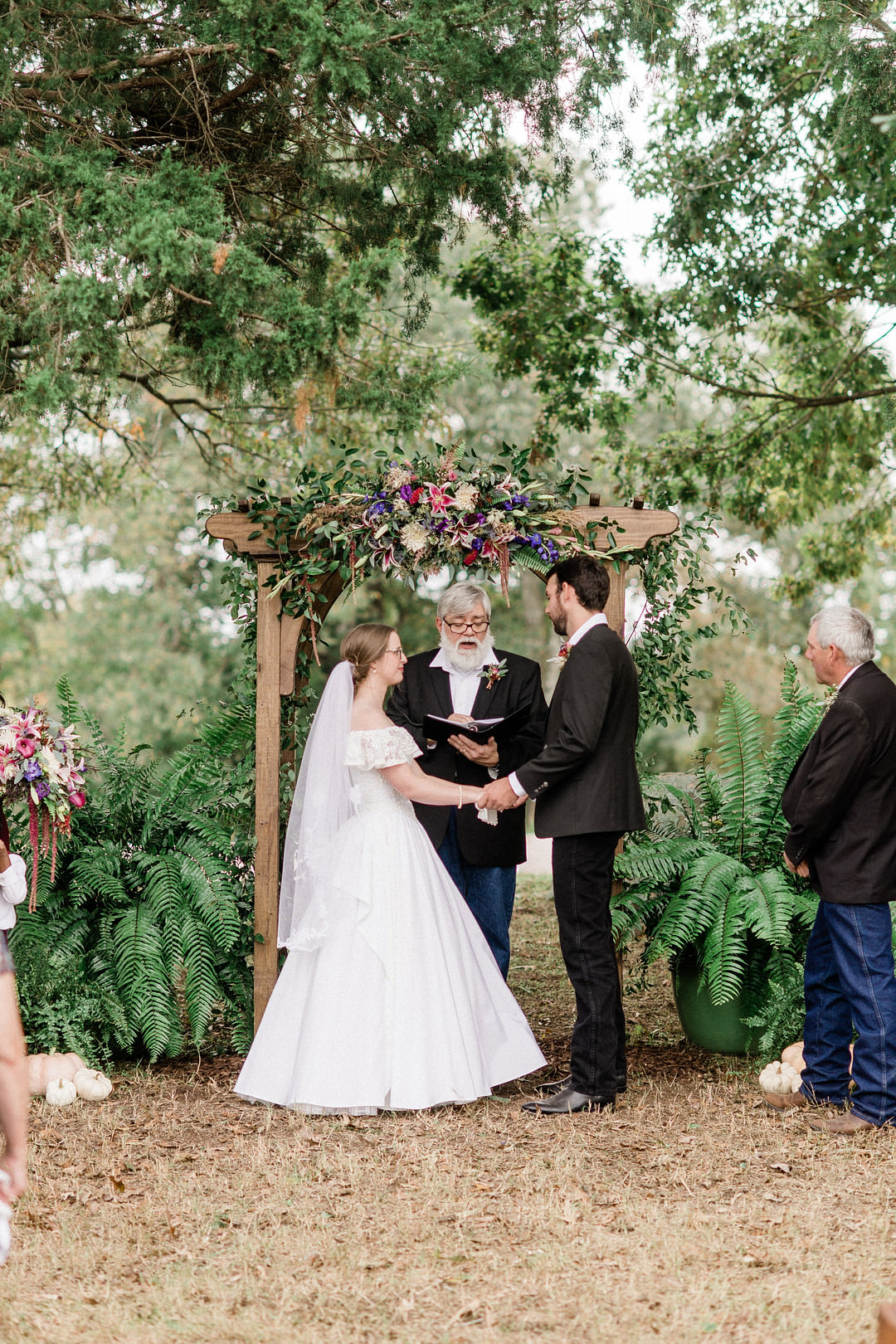 Flower Arch Backdrop Ceremony Farm Wedding Washington Beauty & Beard Photography