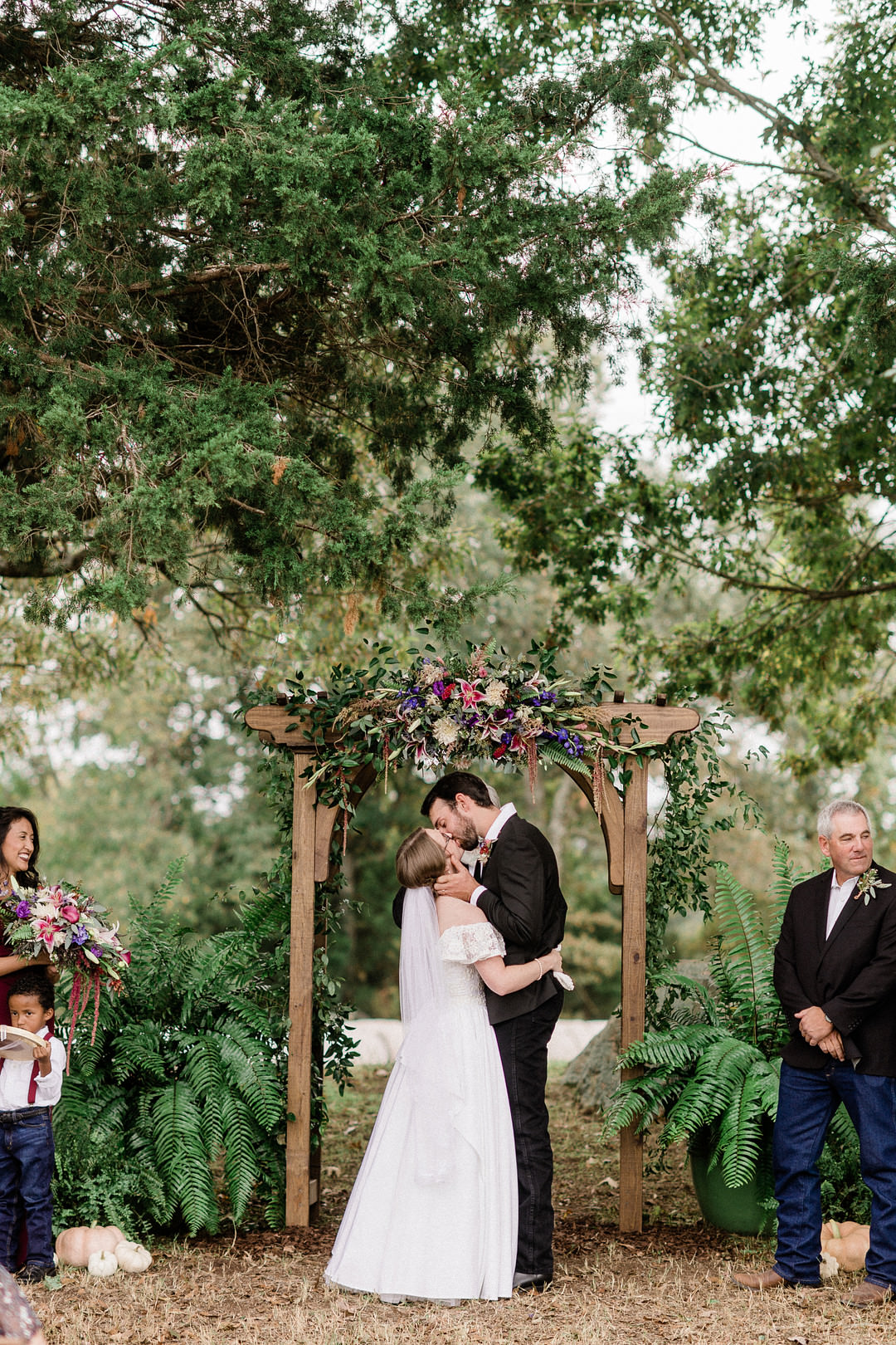 Flower Arch Backdrop Ceremony Farm Wedding Washington Beauty & Beard Photography