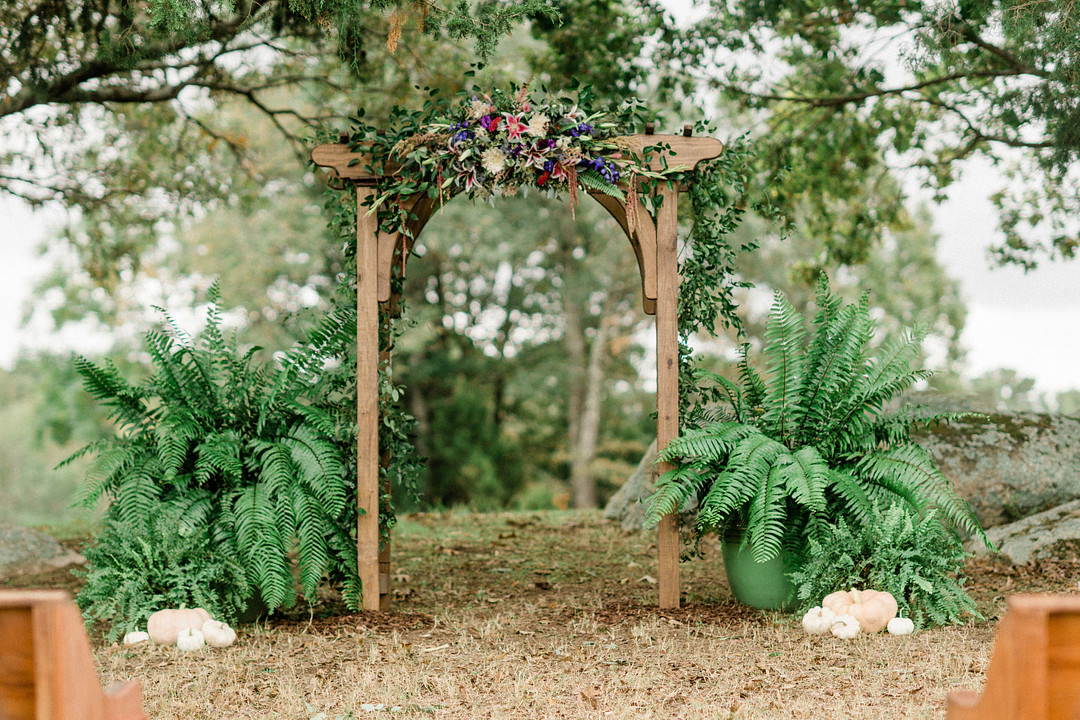 Flower Arch Backdrop Ceremony Farm Wedding Washington Beauty & Beard Photography