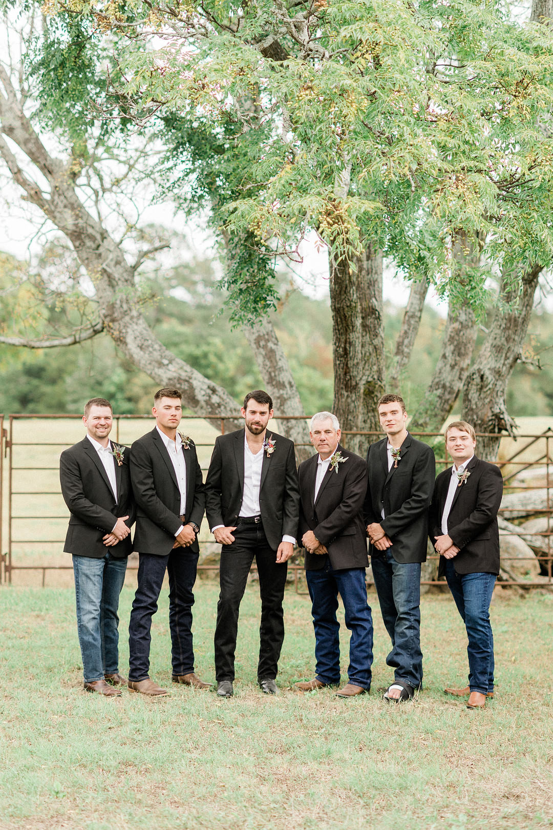 Groom Groomsmen Open Collar Denim Jeans Farm Wedding Washington Beauty & Beard Photography