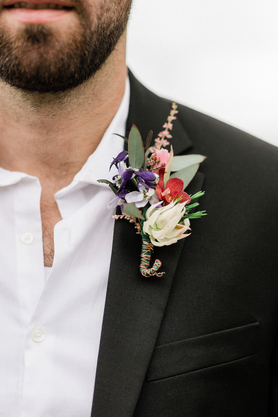 Groom Buttonhole Flowers Farm Wedding Washington Beauty & Beard Photography