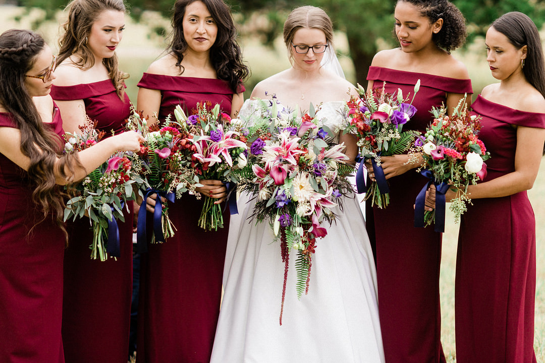 Bridesmaids Dress Dresses Red Burgundy Farm Wedding Washington Beauty & Beard Photography