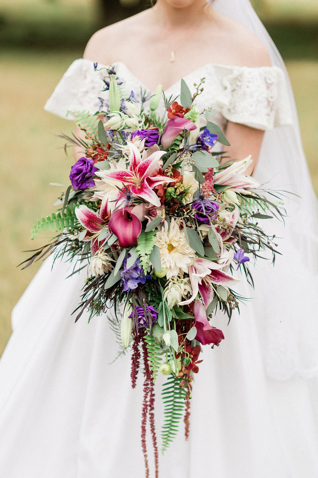 Bouquet Flowers Bride Bridal Colourful Cascading Farm Wedding Washington Beauty & Beard Photography