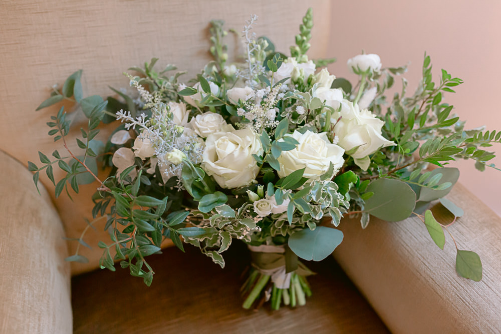Bouquet Flowers Bride Bridal Cream Rose Greenery Harefield Barn Wedding Jennifer Jane Photography
