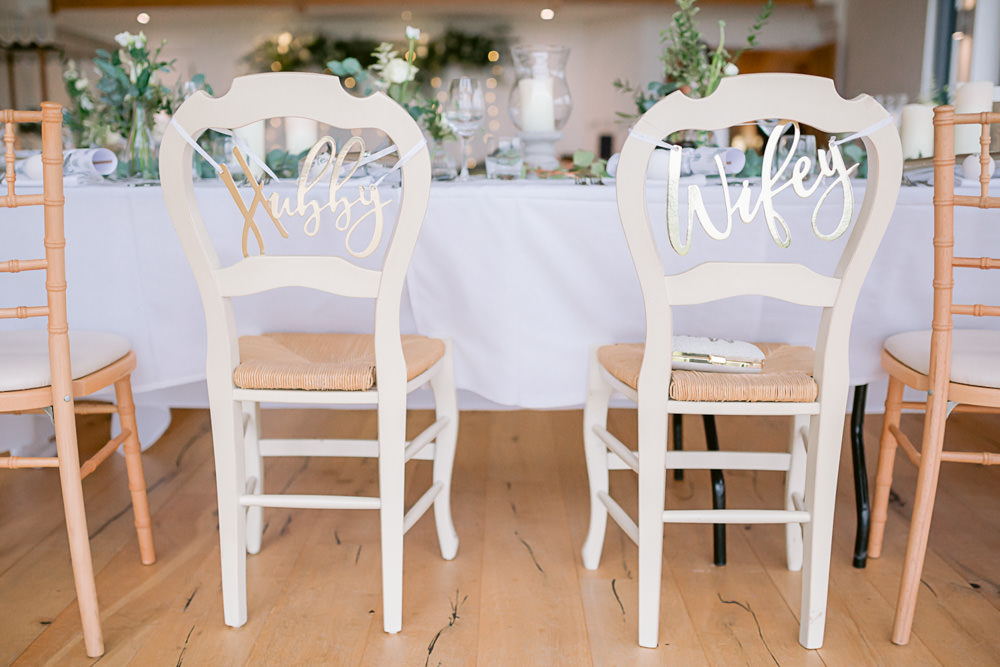 Bride Groom Chair Signs Wifey Hubby Harefield Barn Wedding Jennifer Jane Photography