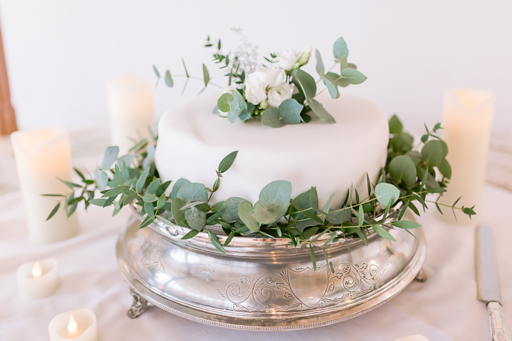 Iced Cake Greenery Foliage Harefield Barn Wedding Jennifer Jane Photography