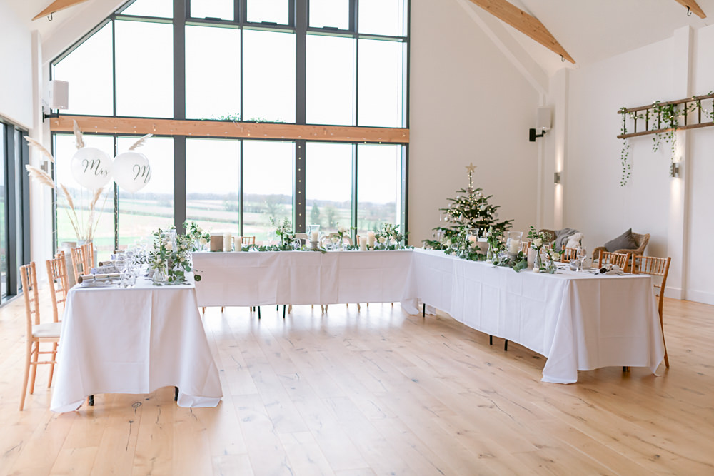 Table Decor Greenery Candles Christmas Winter Harefield Barn Wedding Jennifer Jane Photography