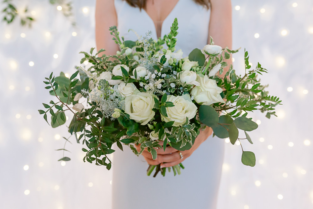 Bouquet Flowers Bride Bridal Cream Rose Greenery Harefield Barn Wedding Jennifer Jane Photography