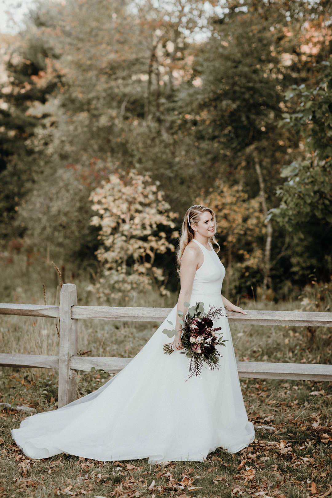 Dress Gown Bride Bridal Halterneck New England Fall Wedding Flavio D Photography