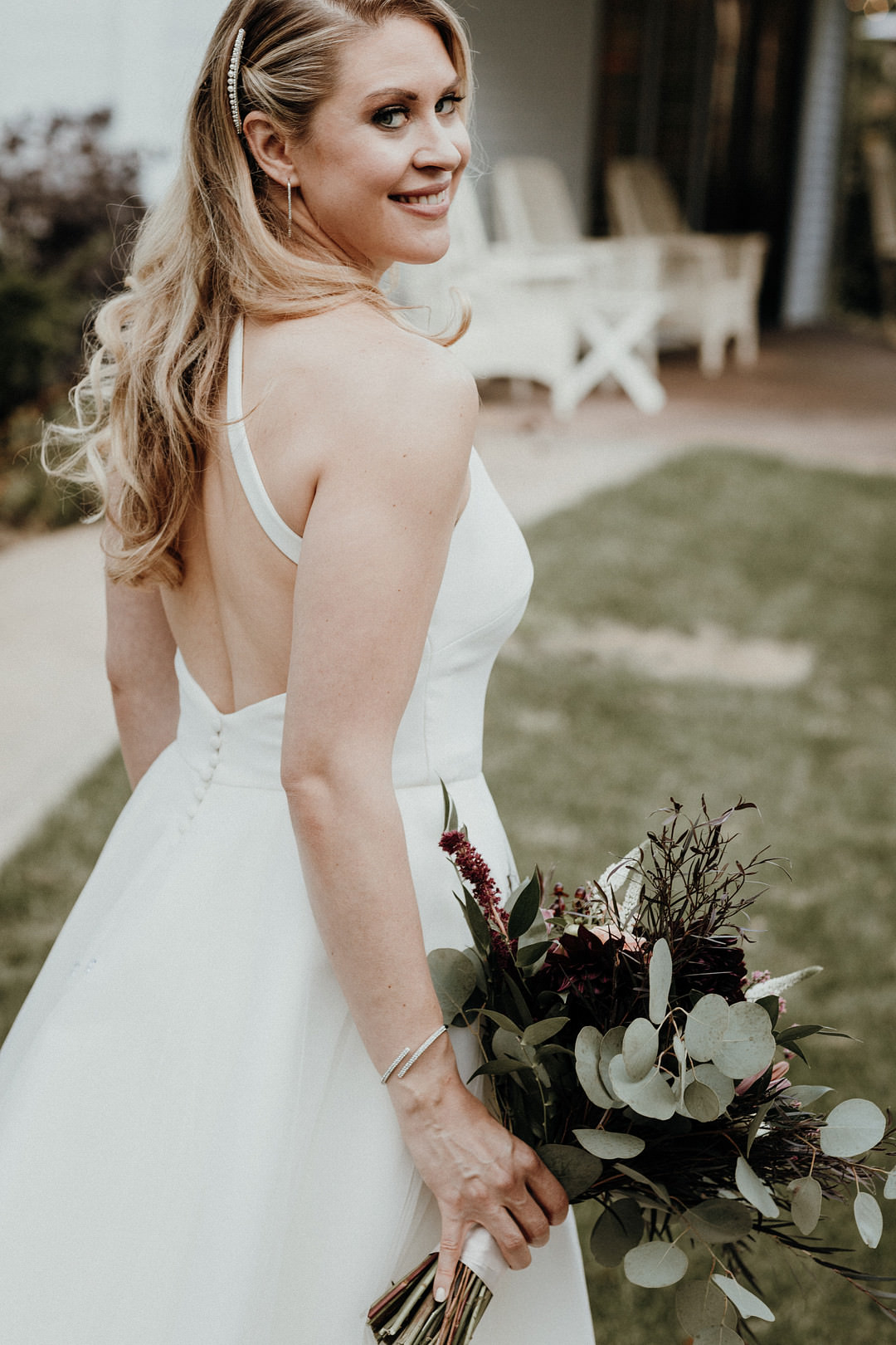 Dress Gown Bride Bridal Halterneck New England Fall Wedding Flavio D Photography