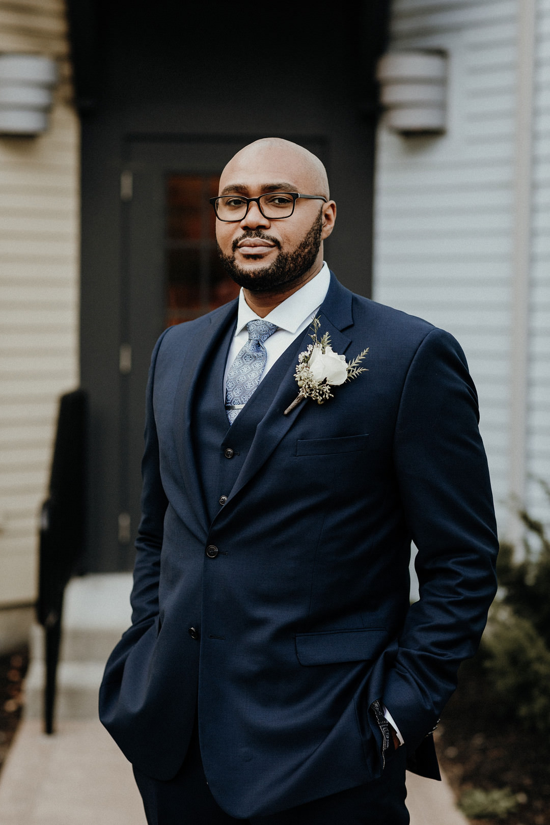 Groom Suit Navy Blue Tie Buttonhole Flowers New England Fall Wedding Flavio D Photography