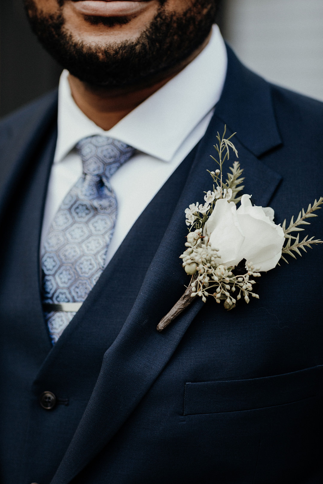 Groom Suit Navy Blue Tie Buttonhole Flowers New England Fall Wedding Flavio D Photography