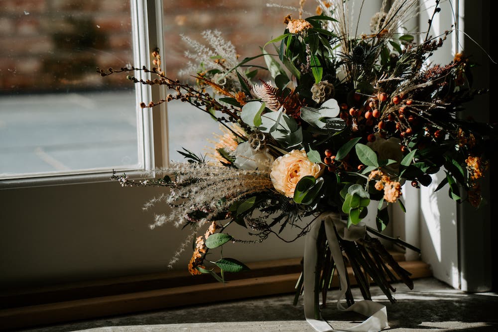 Bouquet Flowers Bride Bridal Orange Rose Old Cow Shed Wedding Flashback Images