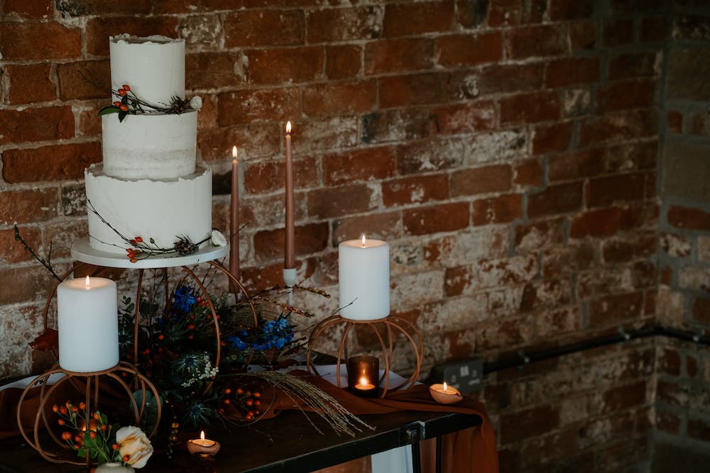 Cake Table Dessert Flowers Candles Old Cow Shed Wedding Flashback Images