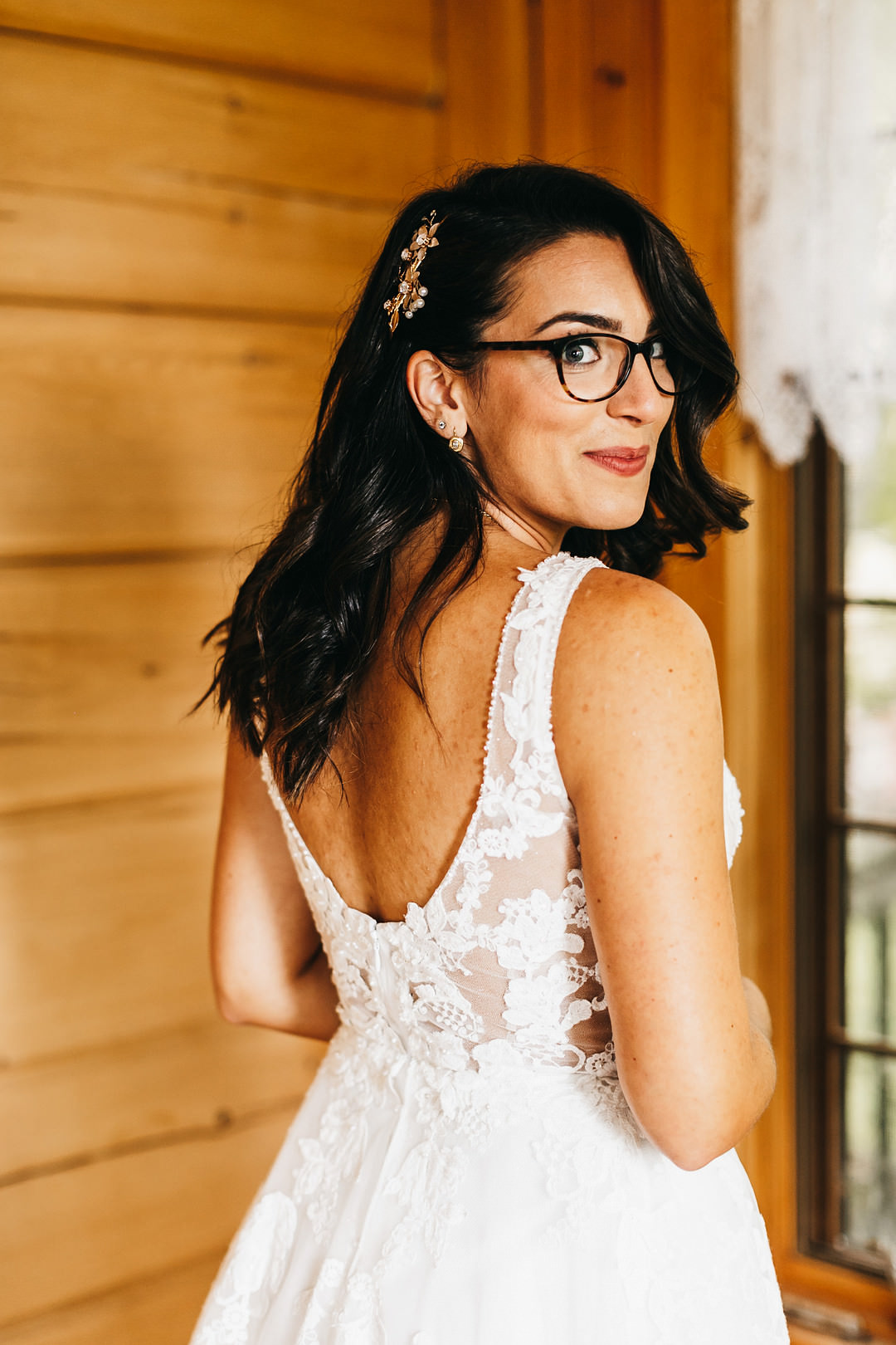 Bride Bridal Glasses Hair Make Up Ontario Micro Wedding Cacie Carroll Photography