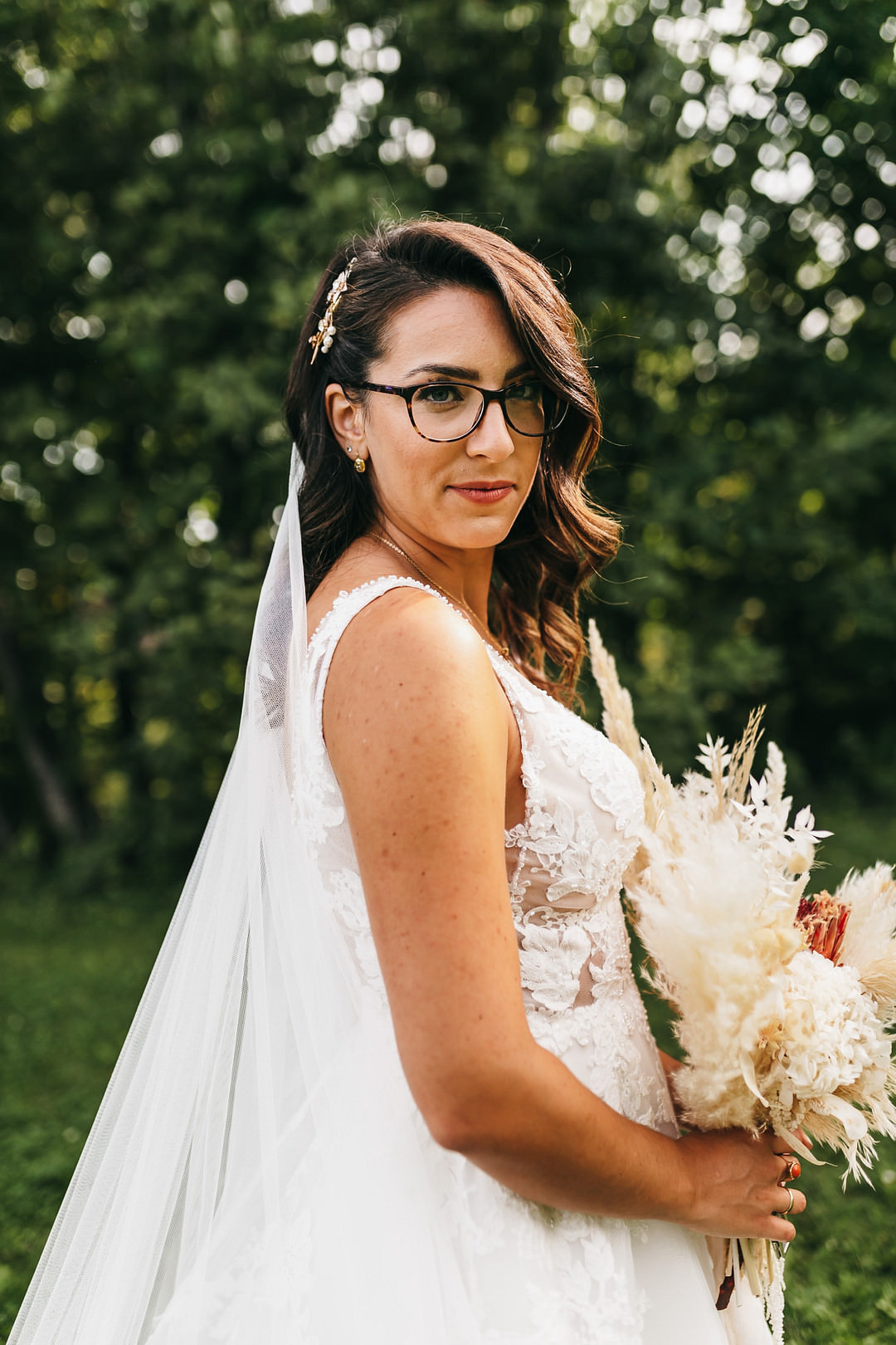 Bride Bridal Glasses Hair Make Up Ontario Micro Wedding Cacie Carroll Photography
