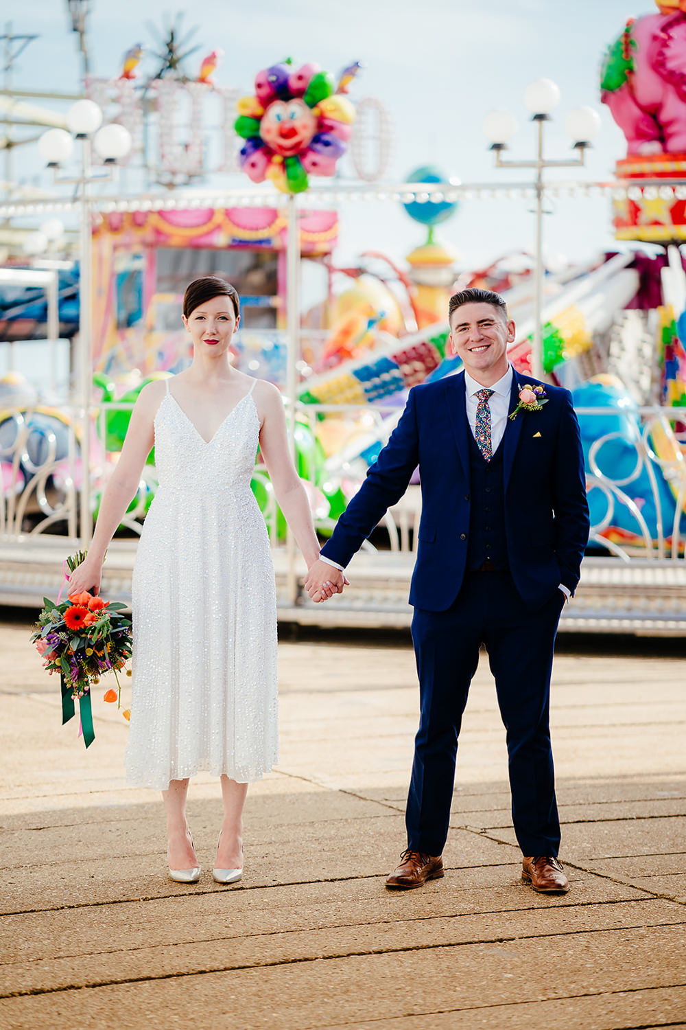 Portsmouth Wedding Angela Ward Brown Grom Suit Navy Floral Tiie