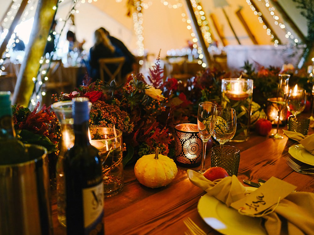 Table Centrepiece Flowers Fruit Decor Tipi Farm Wedding The Edge Photography