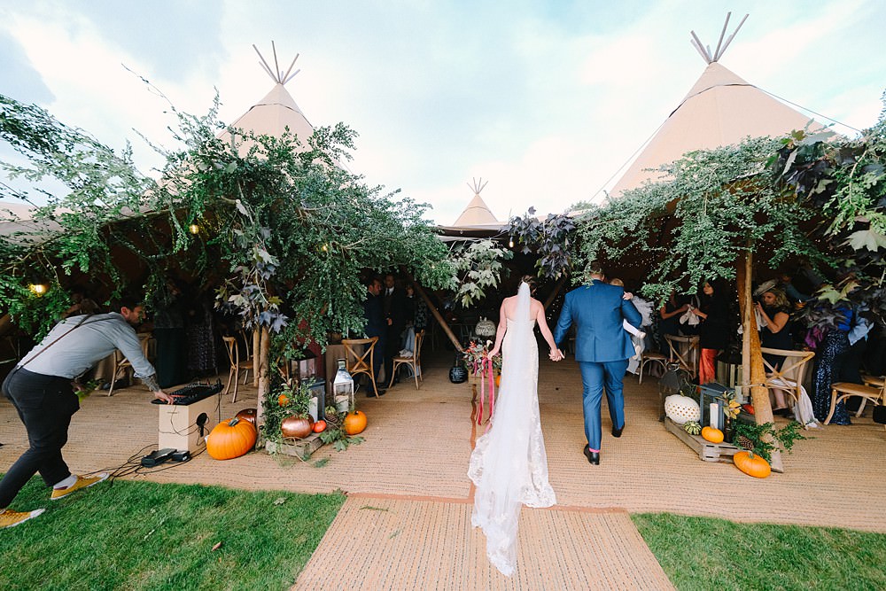 Decor Greenery Foliage Pumpkins Tipi Farm Wedding The Edge Photography