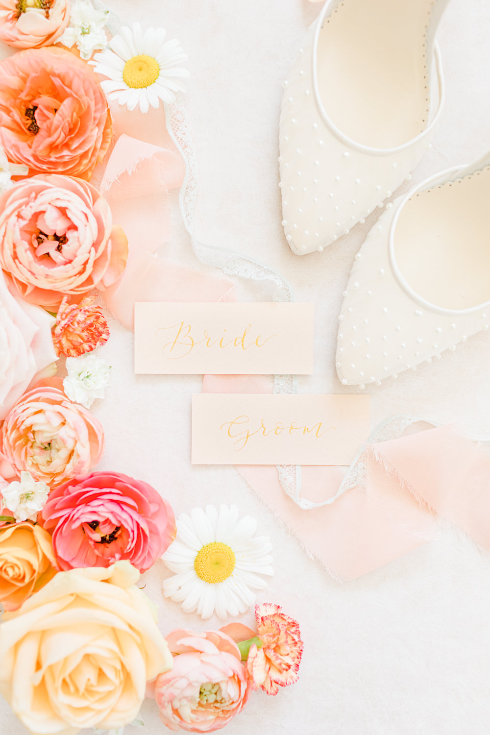 Place Names Flowers Orange Flat Lay Wildflower Meadow Wedding Natalie Stevenson Photography