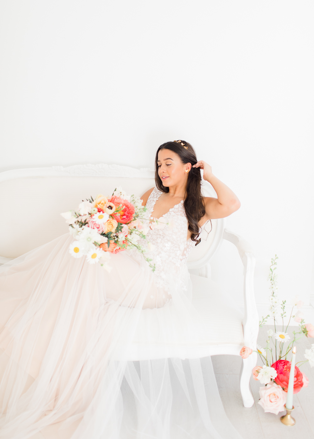 Dress Gown Bride Bridal Tulle Wildflower Meadow Wedding Natalie Stevenson Photography
