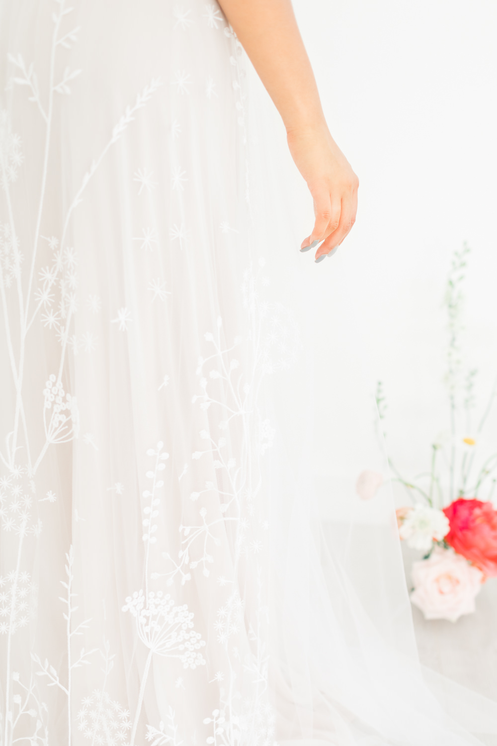 Lace Tulle Dress Gown Bride Bridal Wildflower Meadow Wedding Natalie Stevenson Photography