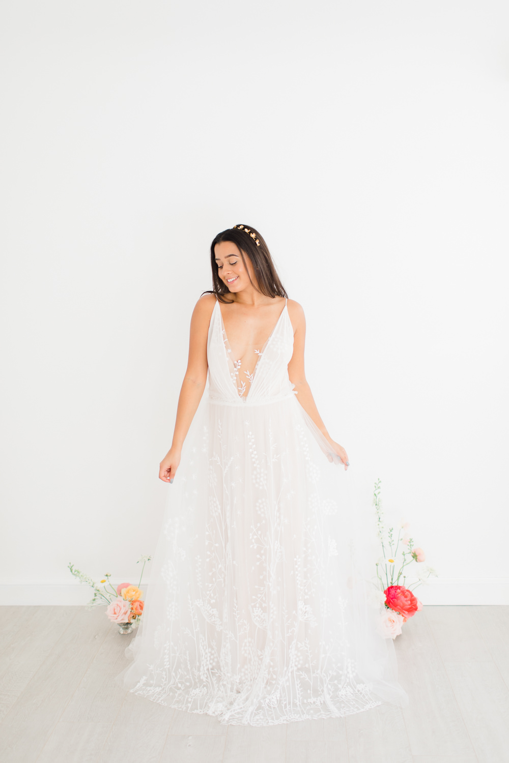 Lace Tulle Dress Gown Bride Bridal Wildflower Meadow Wedding Natalie Stevenson Photography