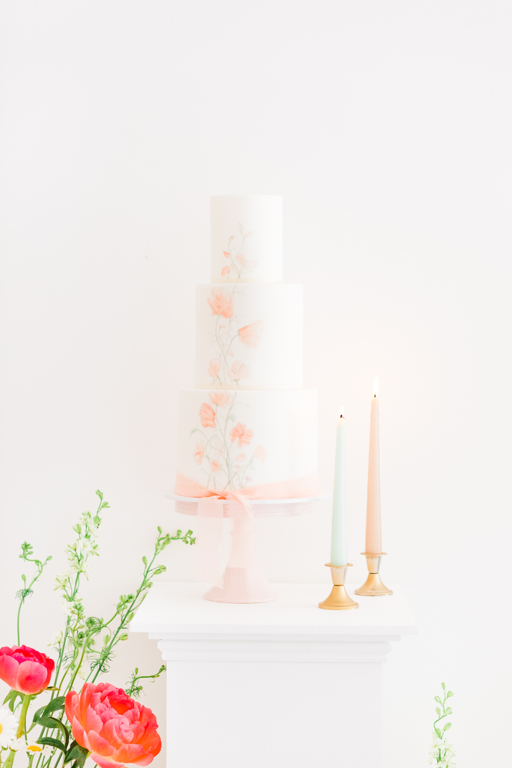 Painted Cake Pink Flowers Floral Wildflower Meadow Wedding Natalie Stevenson Photography