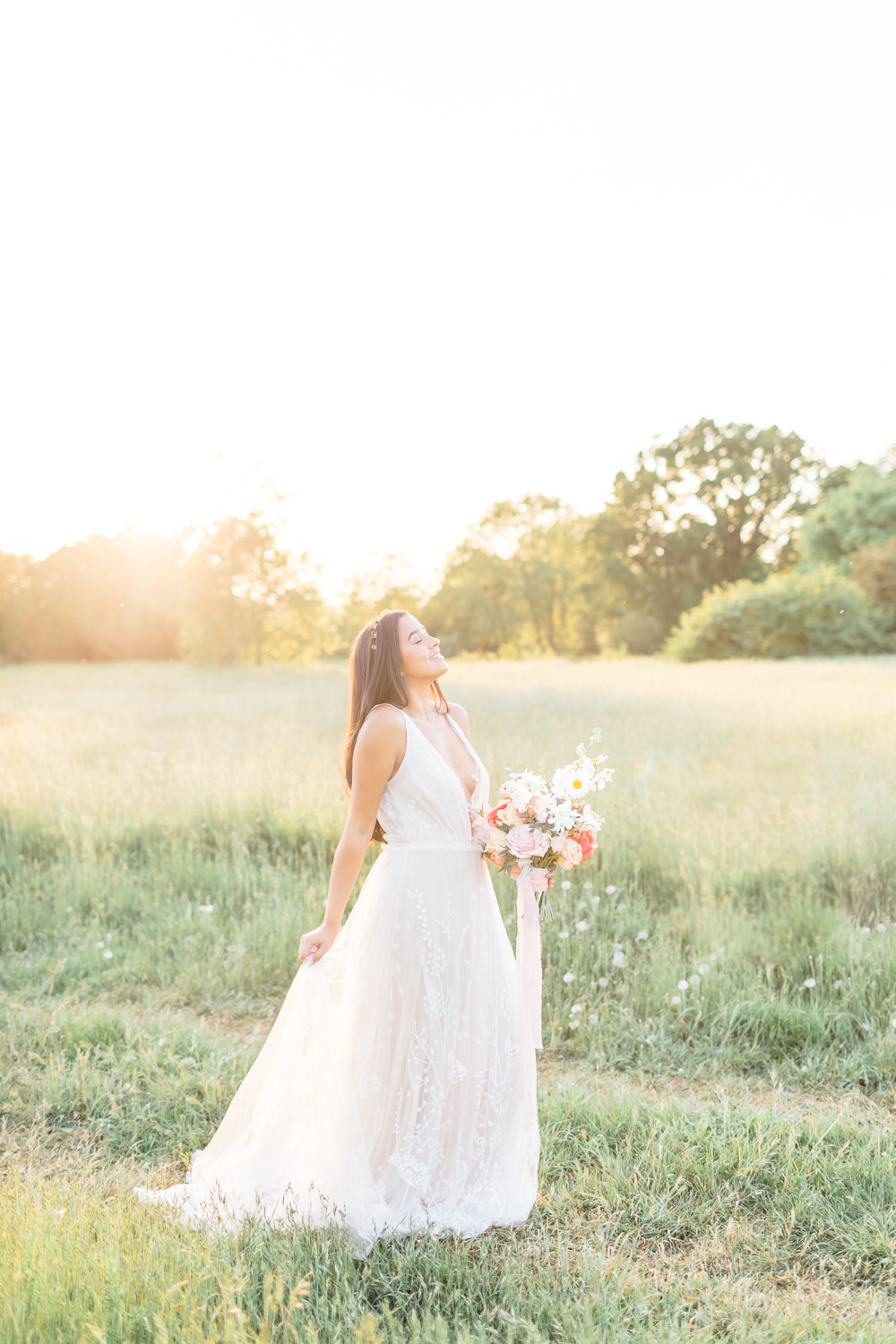 Lace Tulle Dress Gown Bride Bridal Wildflower Meadow Wedding Natalie Stevenson Photography