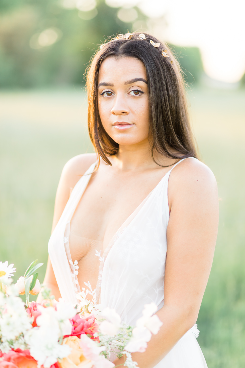 Lace Tulle Dress Gown Bride Bridal Wildflower Meadow Wedding Natalie Stevenson Photography