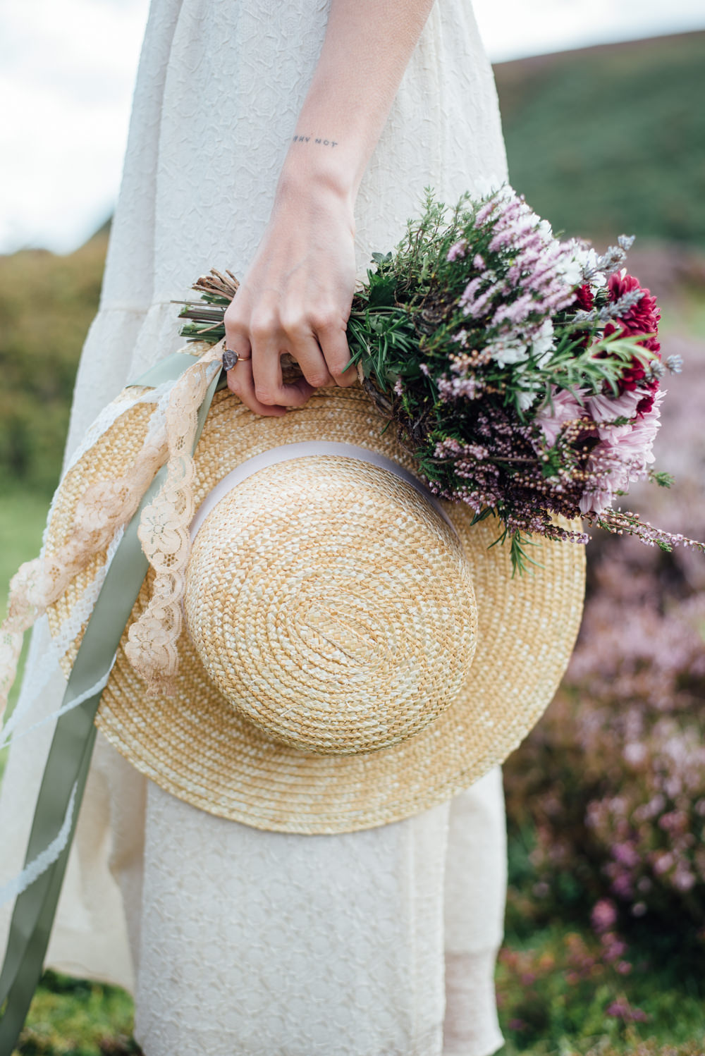 Bride Bridal Hat Yorkshire Moors Elopement Miss Whittingtons Photography