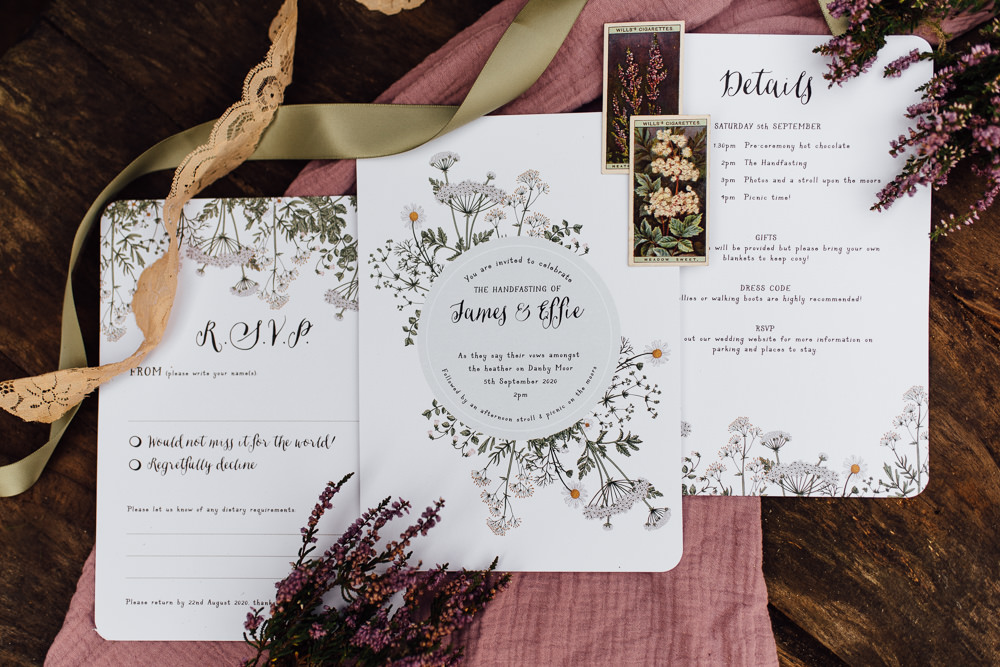 Floral Stationery Vintage Invite Invitation Yorkshire Moors Elopement Miss Whittingtons Photography