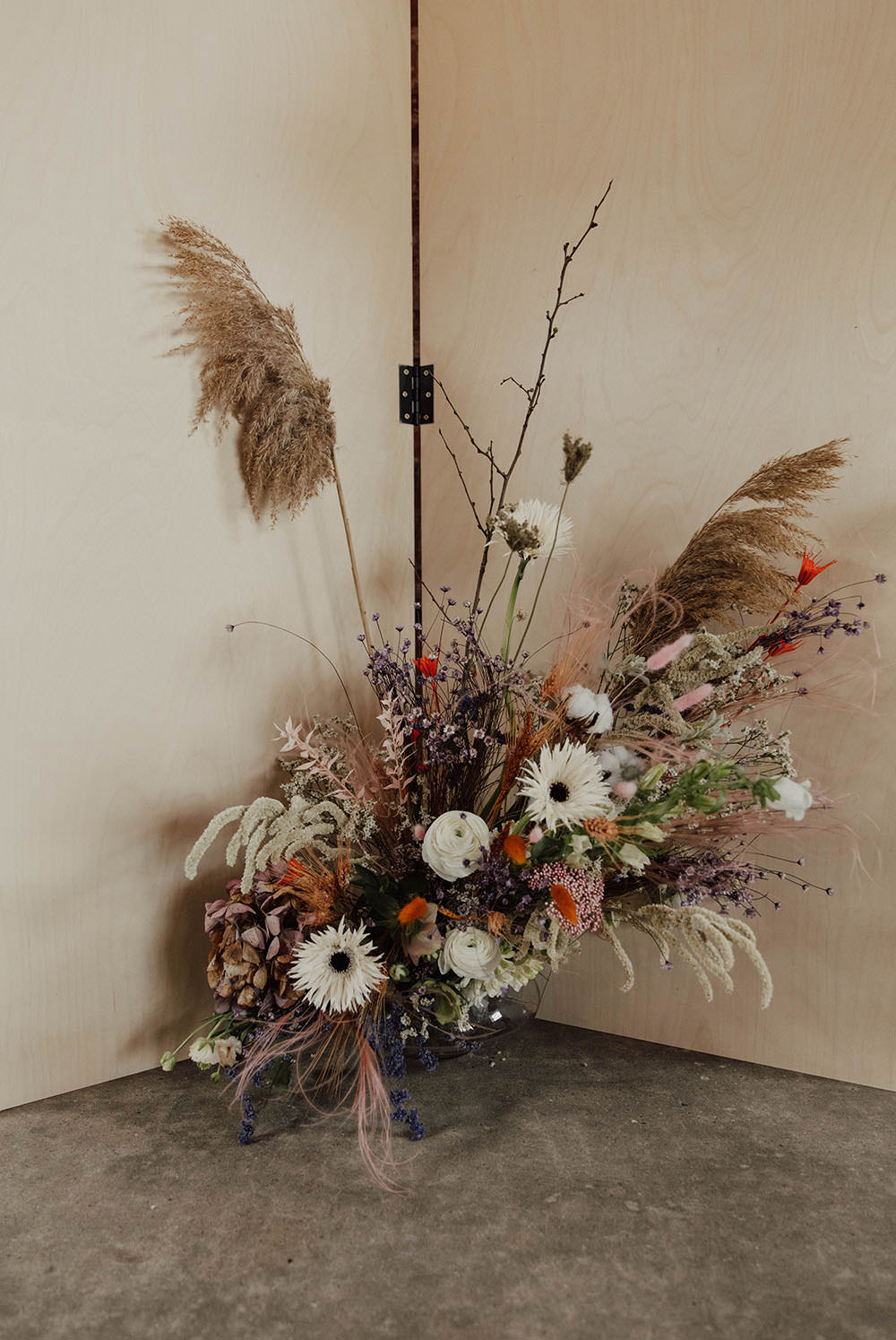 Beige Wedding Emma Wilkinson Photography Flower Arrangement Pampas Grass