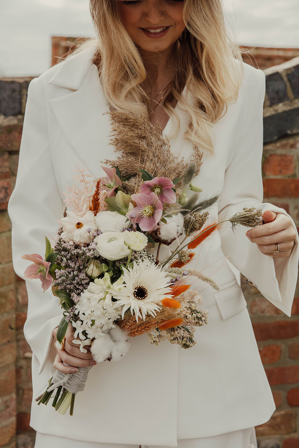 Bouquet Flowers Bride Bridal Orange Orchid Beige Wedding Emma Wilkinson Photography