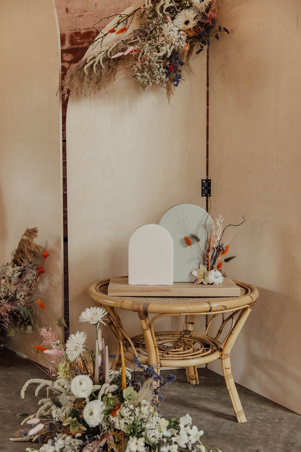 Arch Cake Decor Flowers Beige Wedding Emma Wilkinson Photography