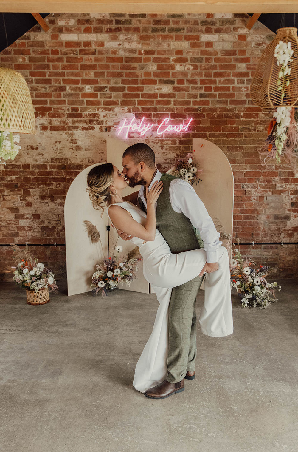 Beige Wedding Emma Wilkinson Photography Arch Backdrop Neon Sign