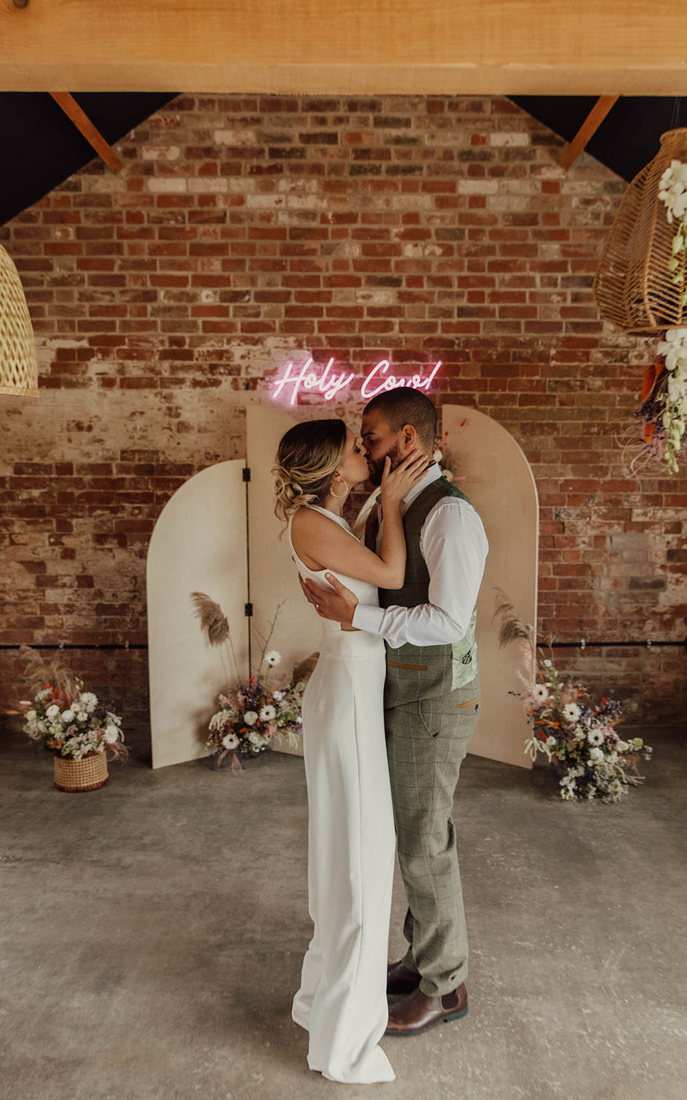 Beige Wedding Emma Wilkinson Photography Arch Backdrop Neon Sign