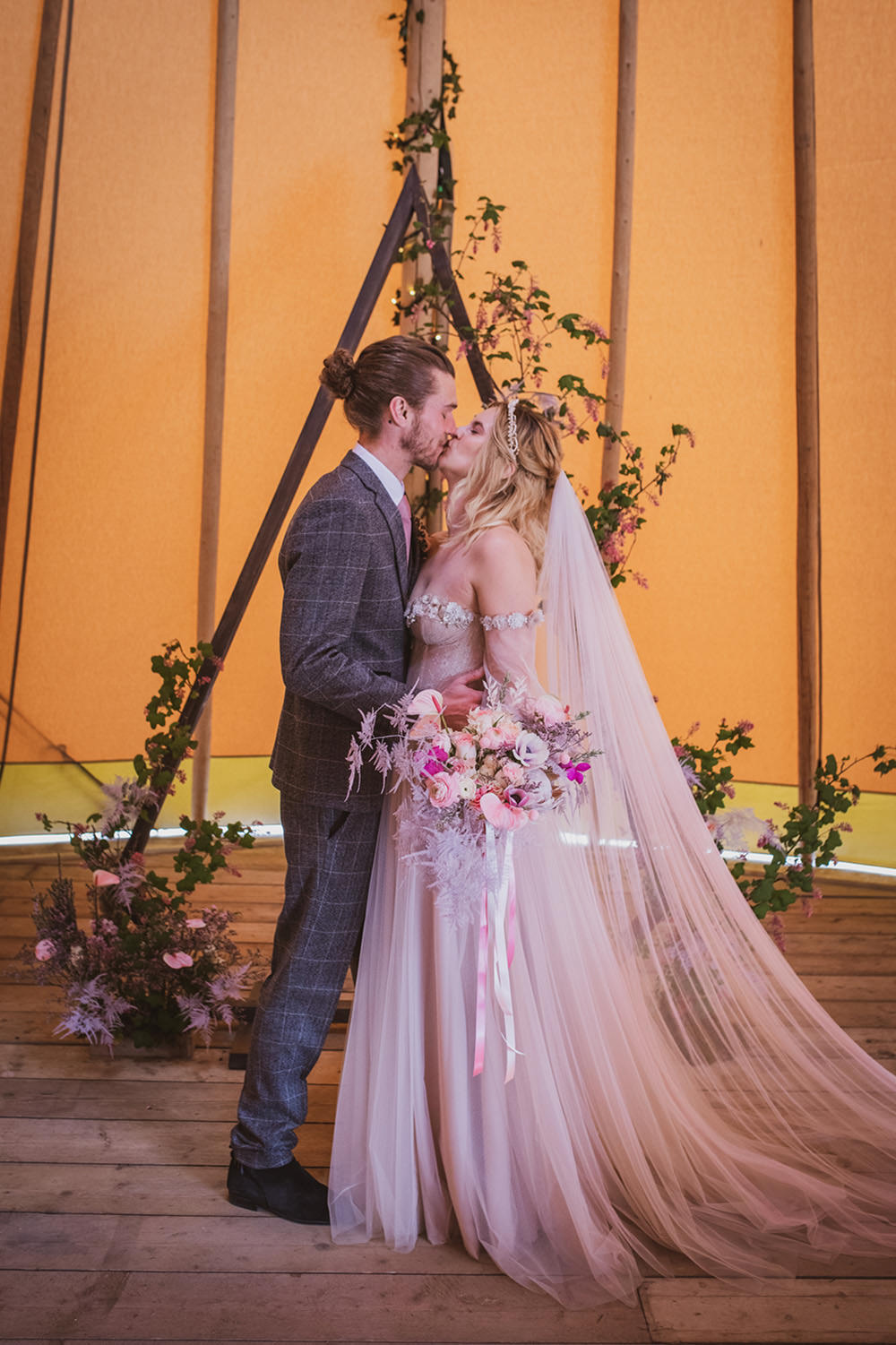 Blush Wedding Ideas Hannah Brooke Photography Triangle Flower Arch Backdrop Ceremony Aisle