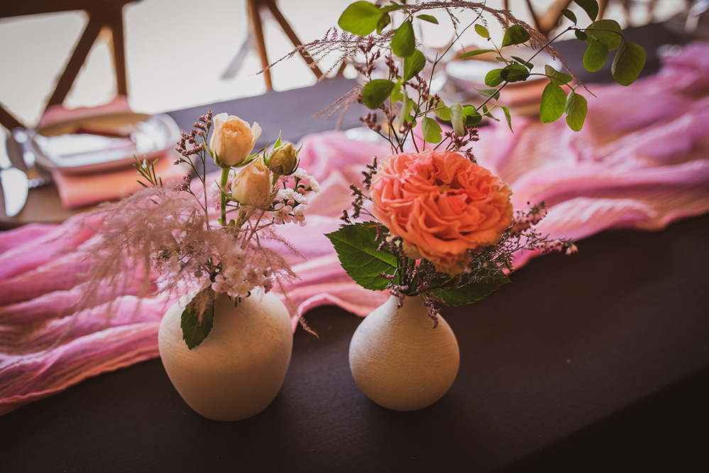 Table Decor Tablescape Pink Runner Candles Flowers Rustic Blush Wedding Ideas Hannah Brooke Photography