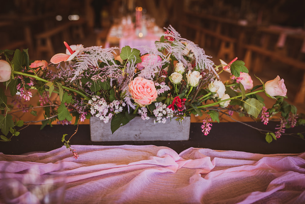 Table Decor Tablescape Pink Runner Candles Flowers Rustic Box Crate Blush Wedding Ideas Hannah Brooke Photography